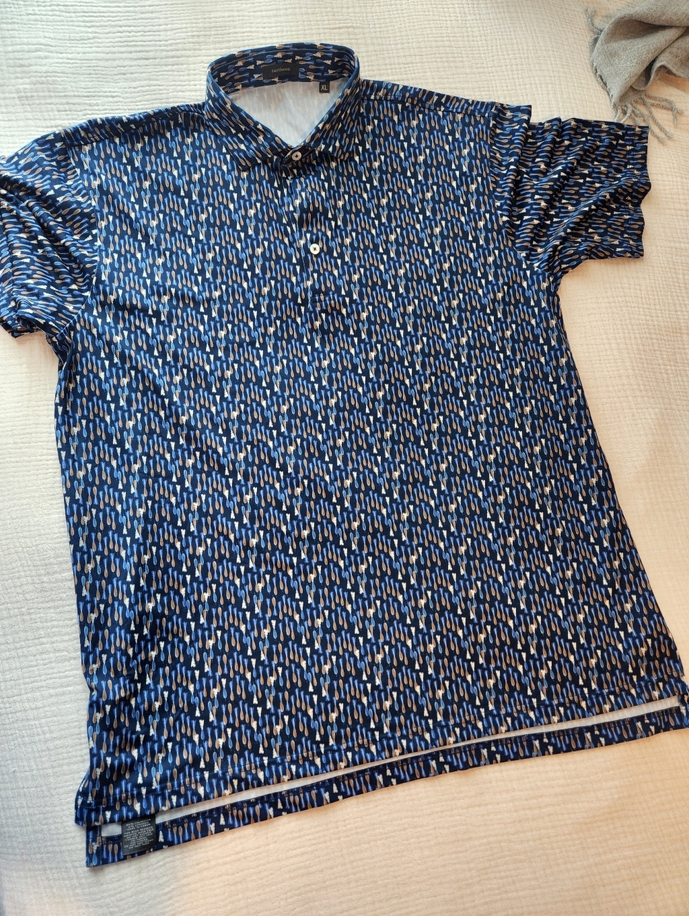 Blue Geometric Short-Sleeve Polo Shirt